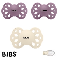 BIBS Infinity Sutter med navn str2, 1 Ivory, 2 Mauve, Symmetrisk Silikone